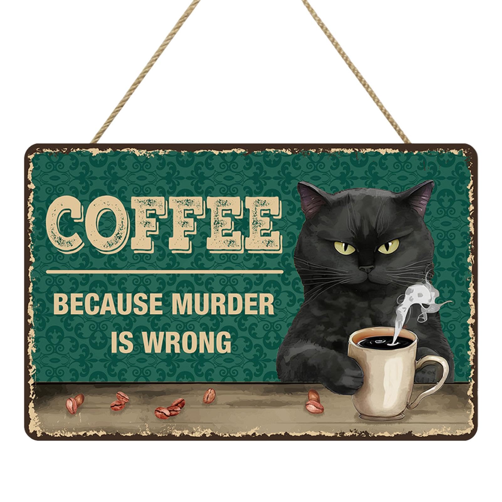 Amazon.co.jp: birdusunce レトロ猫コーヒー看板、猫吊り下げ木製看板